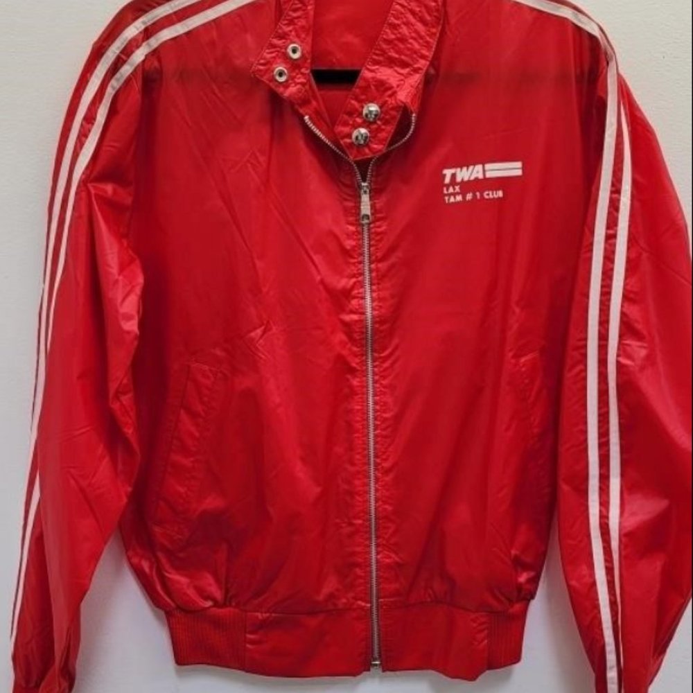 Vintage TWA LAX Club Crew Jacket Red with Classic Stripes Men's S or Woman's M